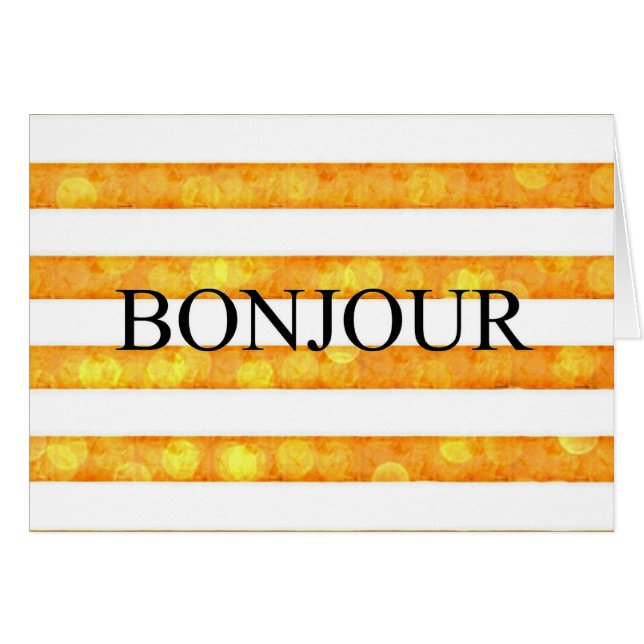 Bonjour Orange Stripe Bokeh Cards (Front Horizontal)