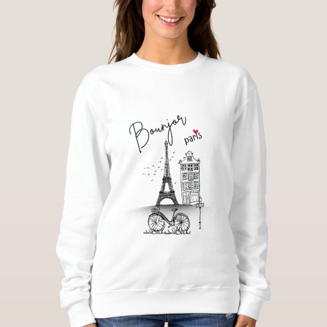 Bonjour Paris: Chic Minimalist Design Sweatshirt (Front)