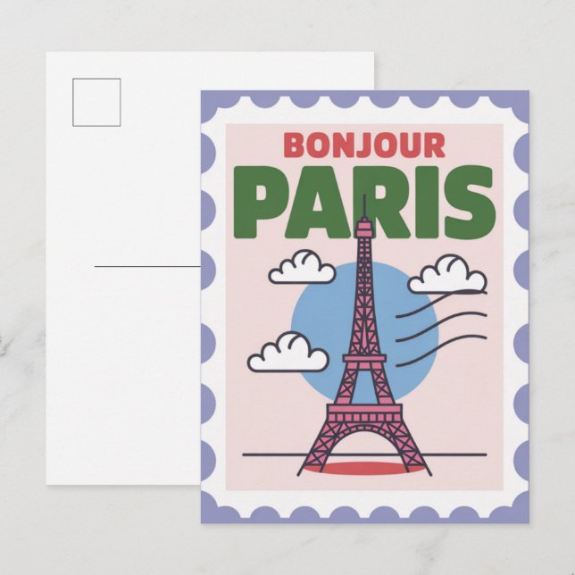 Bonjour Paris France Vintage Travel Postcard (Front/Back)