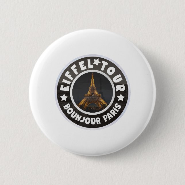 Bonjour Paris I Love Eiffel Tower Souvenir Gifts Button (Front)