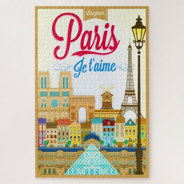 Bonjour Paris Je T'aime Travel Jigsaw Puzzle (Vertical)