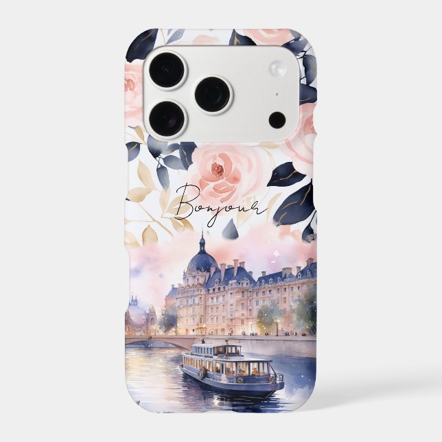 Bonjour Paris Pink Floral iPhone Case (Back)