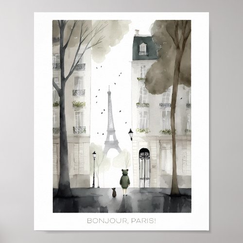 Bonjour Paris watercolor Poster