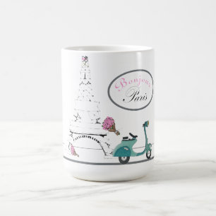 Bonjour Paris White, Eiffel Tower Color Morph Mug