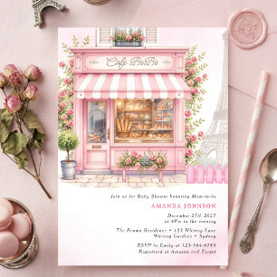 Bonjour Parisian Cafe Bebe Pink Baby Shower Invitation