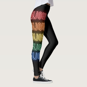 Bonjour Pride Neon Style Rainbow Black Leggings