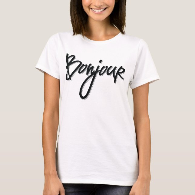 Bonjour Script (Black Decorative) T-Shirt (Front)