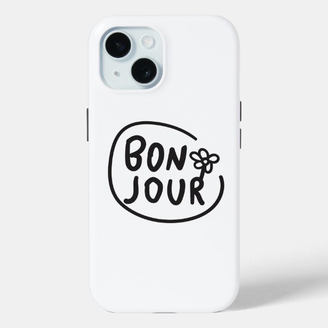Bonjour Simple Modern Floral French Greeting  Case-Mate iPhone Case (Back)