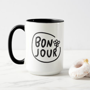Bonjour Simple Modern Floral French Greeting Mug