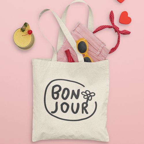 Bonjour Simple Modern Floral French Greeting  Tote Bag