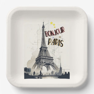 Bonjour Skyline Marathon Paris Paper Plates