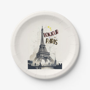 Bonjour Skyline Marathon Paris Paper Plates