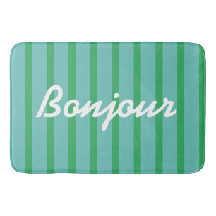 Bonjour Striped Green Blue Bath Mat