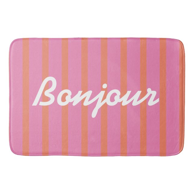 Bonjour Striped Pink Bath Mat (Front)