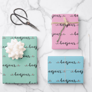Bonjour Tiled Design Wrapping Paper Sheets