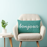 Bonjour Turquoise Throw Pillow, Modern Living Room