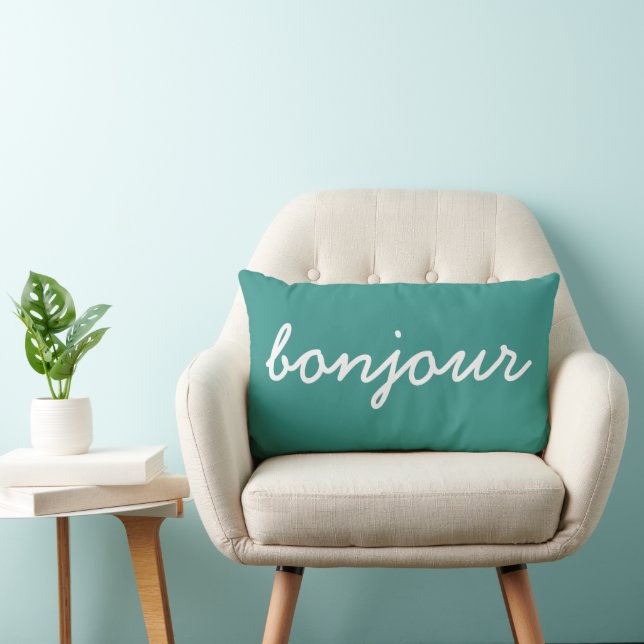 Bonjour Turquoise Throw Pillow, Modern Living Room Lumbar Pillow (Chair)