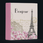 Bonjour Vintage Eiffel Tower Collage with Flowers Mini Binder<br><div class="desc">A whimsical vintage collage which has an old french postcard background with an eiffel tower sketch and some pink and white wildflowers bordering the bottom. Fancy swirly embellishments decorate the sides. Bonjour is customizable text and is written in a fancy french style font.</div>