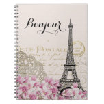 Bonjour Vintage Eiffel Tower Collage With Flowers Notebook at Zazzle