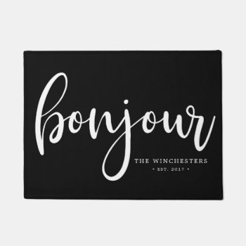 Bonjour (with Name) Doormat by PinkMoonDesigns at Zazzle