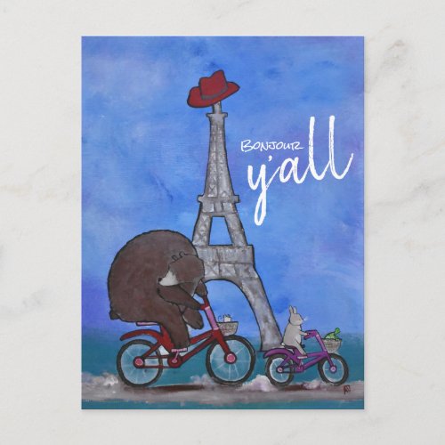Bonjour Yall Whimsical Eiffel Tower Paris Texas Postcard