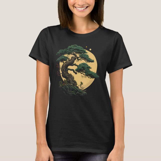 Bonkei Japanese Miniature tree gardening on Bonsai T-Shirt (Front)
