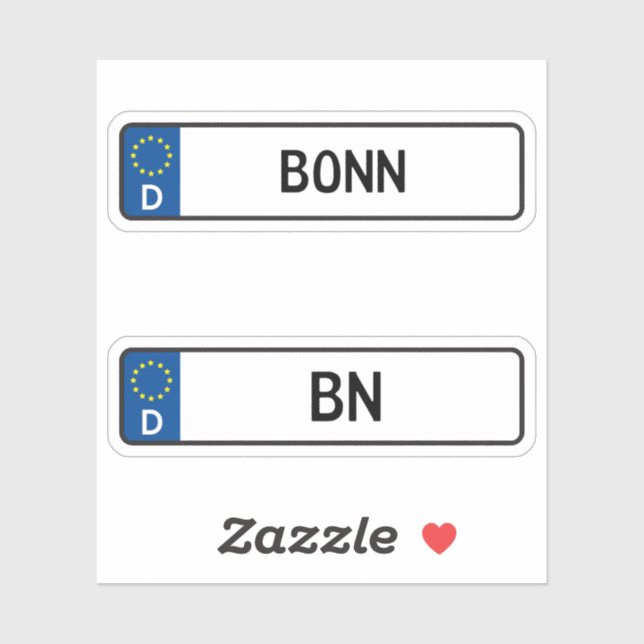 Bonn kennzeichen, German Car License Plate Sticker (Sheet)