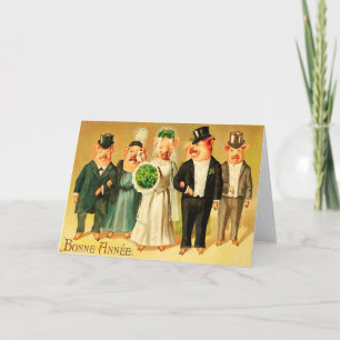 Bonne Année - Bride and Groom with family Holiday Card
