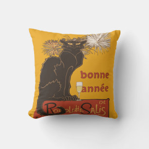 Bonne Annee Happy New Year Le Chat Noir Throw Pillow