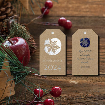 Bonne Annee - Snowflake - 2022 Silver  Foil Gift Tags by almawad at Zazzle