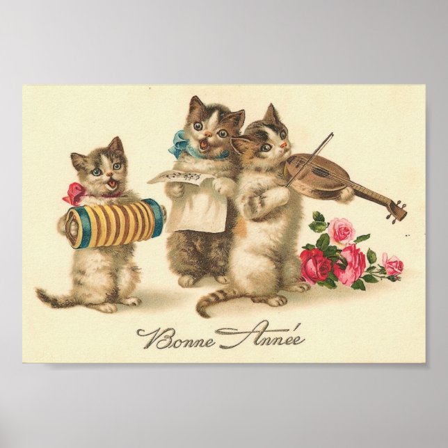 Bonne Annee Vintage Cats Poster (Front)