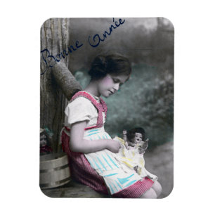 Bonne Année Vintage Girl with Dolll Magnet