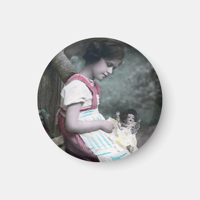 Bonne Année Vintage Girl with Dolll Magnet (Front)