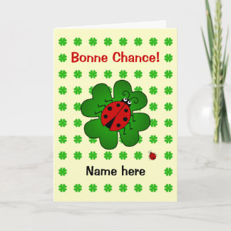 Bonne chance good luck add name ladybird card