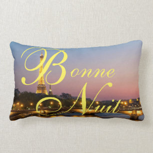 Bonne Nuit Good Night French Paris at Night Pillow