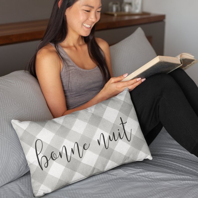 Bonne Nuit | Gray & White Lumbar Pillow (Creator Uploaded)