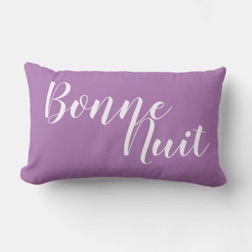 Bonne Nuit  Purple and White Bed Lumbar Pillow