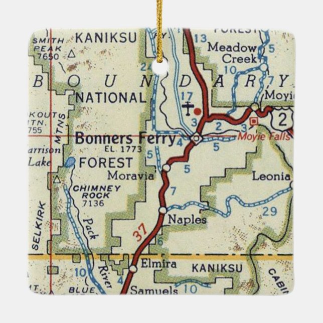 Bonners Ferry ID Vintage Map Ceramic Ornament (Back)