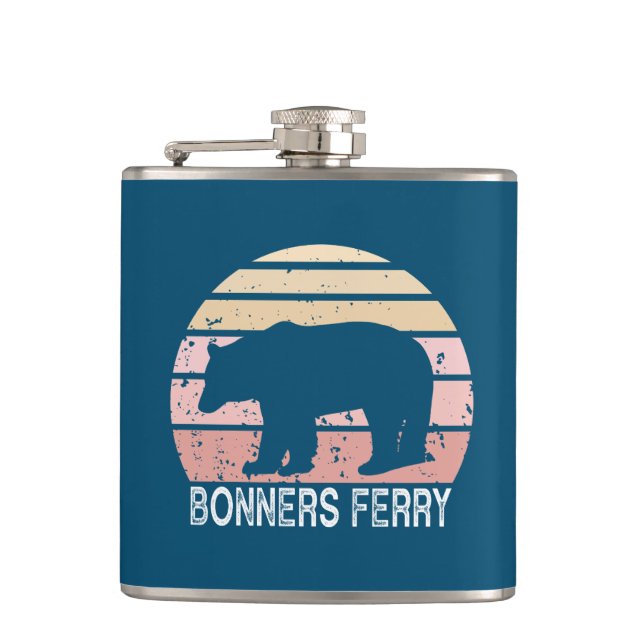 Bonners Ferry Idaho Retro Bear Flask (Front)