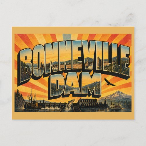 Bonneville Dam Oregon Columbia River Art Postcard