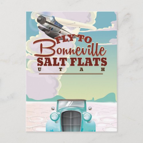 Bonneville Salt Flat Utah vintage travel poster Postcard