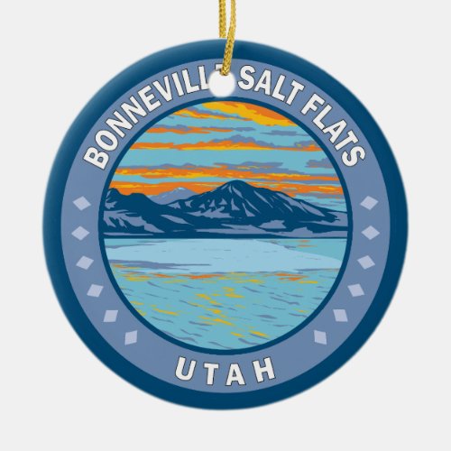Bonneville Salt Flats Utah Travel Art Vintage Ceramic Ornament
