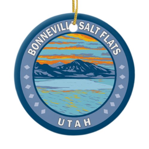 Bonneville Salt Flats Utah Travel Art Vintage Ceramic Ornament