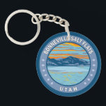 Bonneville Salt Flats Utah Travel Art Vintage Keychain<br><div class="desc">Bonneville Salt Flats vector artwork design. They are a densely packed salt pan in Tooele County in northwestern Utah.</div>
