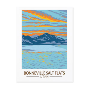 Bonneville Salt Flats Utah Travel Art Vintage Postcard