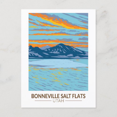 Bonneville Salt Flats Utah Travel Art Vintage Postcard