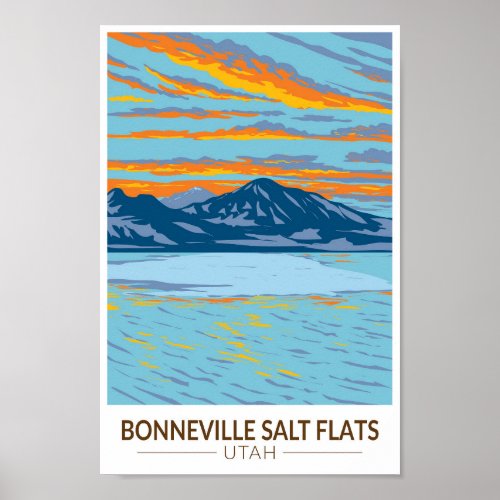 Bonneville Salt Flats Utah Travel Art Vintage Poster