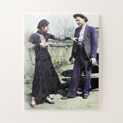 Bonnie and Clyde Fooling Around 1934 Color Redux Jigsaw Puzzle