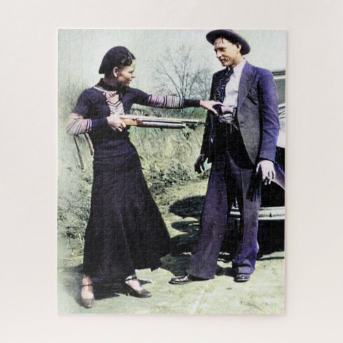 Bonnie and Clyde Fooling Around 1934 Color Redux Jigsaw Puzzle