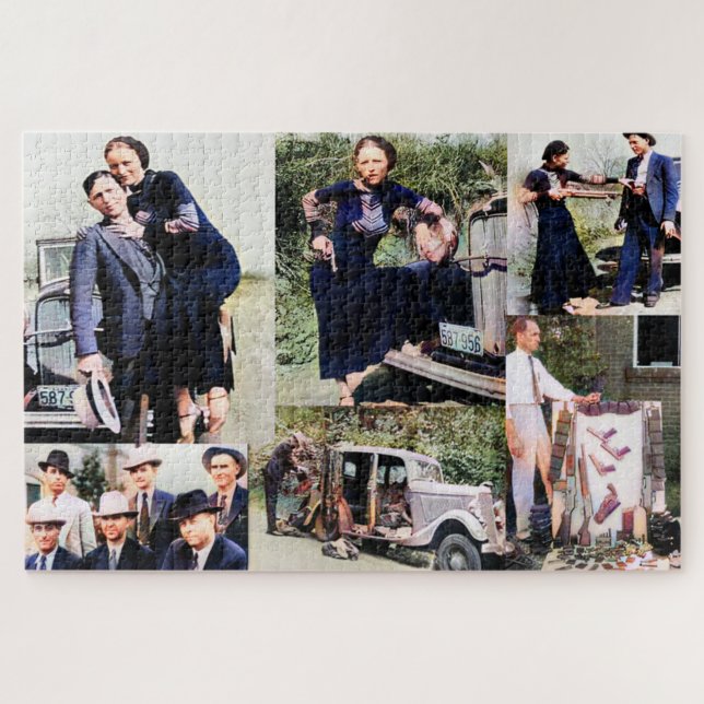 Bonnie And Clyde Story Collage Color Redux Jigsaw Puzzle (Horizontal)